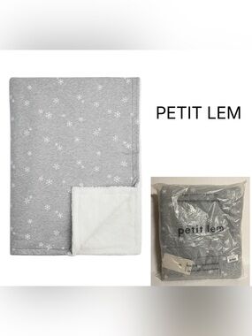 PETIT LEM - NWT - INFANT KNIT SHERPA BLANKET - GREY / WHITE SNOWFLAKE
